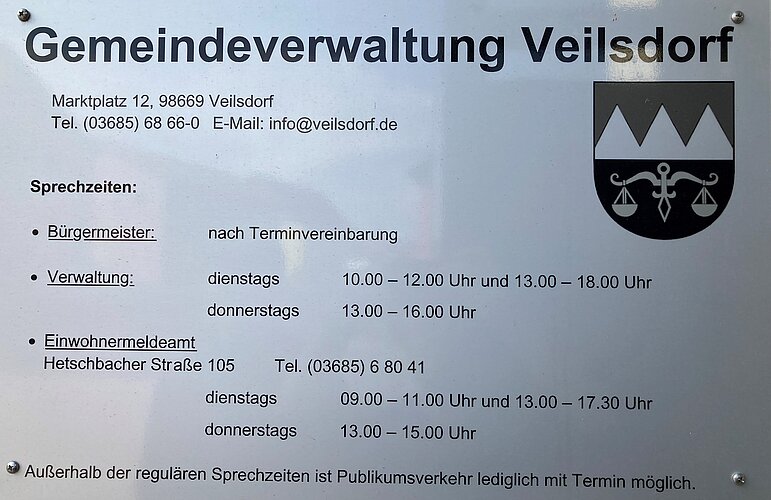 Öffnungszeiten der Verwaltung